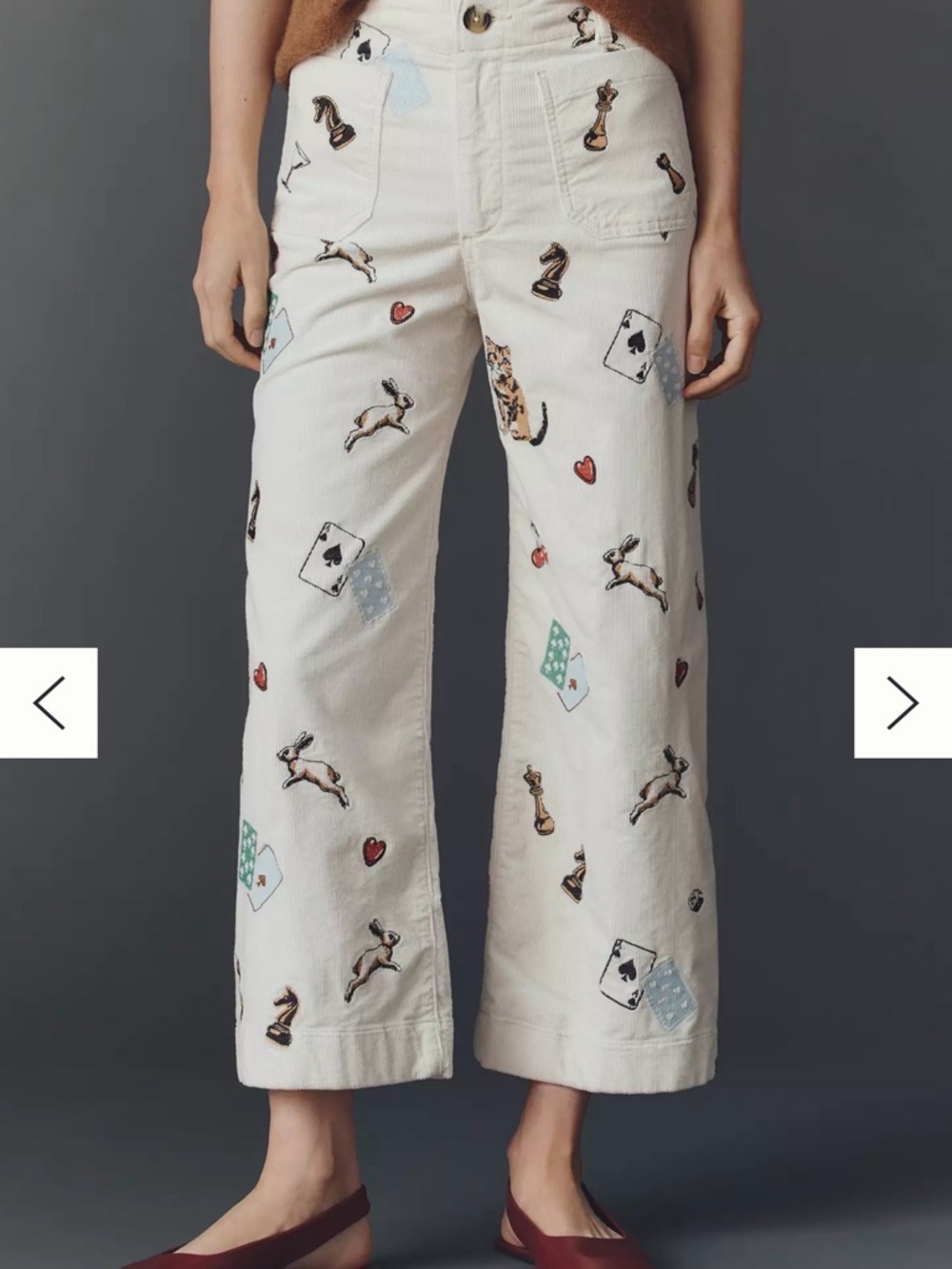 Anthropologie The Colette Embroidered Corduroy Crop Wide-Leg Pants - size 32